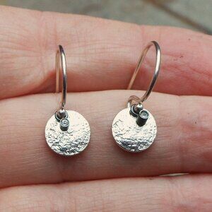 Silpada Retired Sterling Silver Petite Dangle Earrings Hammered Discs & Charm